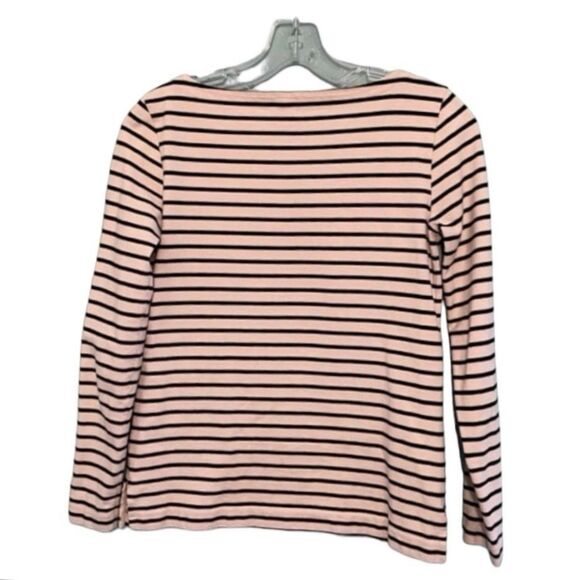 J. Crew Striped Boat Neck Tee Ivory Navy Blue Knit Long Sleeves Classic XXS - Picture 2 of 5